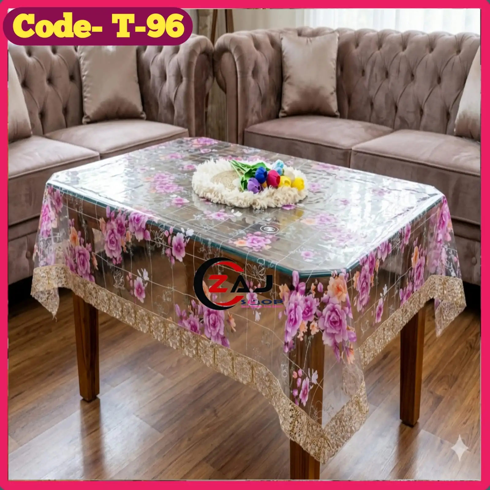 প্রিন্টেড টি-টেবিলের কাভার ম্যাট স্বচ্ছ পরিষ্কার ওয়াটারপ্রুফ কোড - T 96